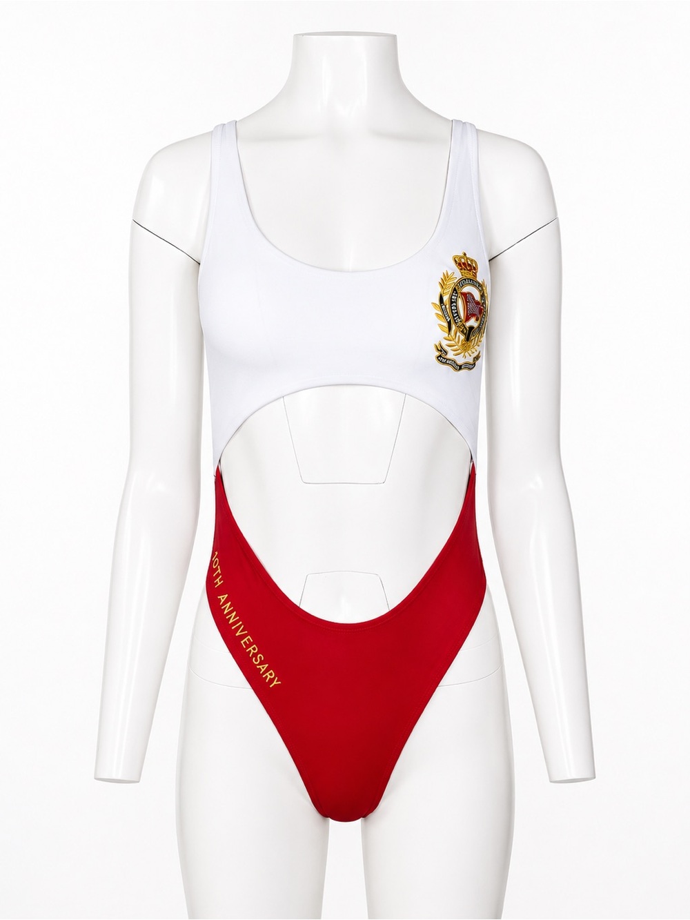 Guess White and Red Cutout One-Piece Swimsuit with Crest